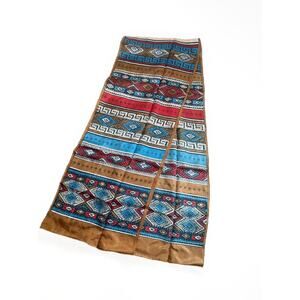 Vintage 1980s Southwestern Design Silky Scarf Long 52” X 10” Aztec Soft Light